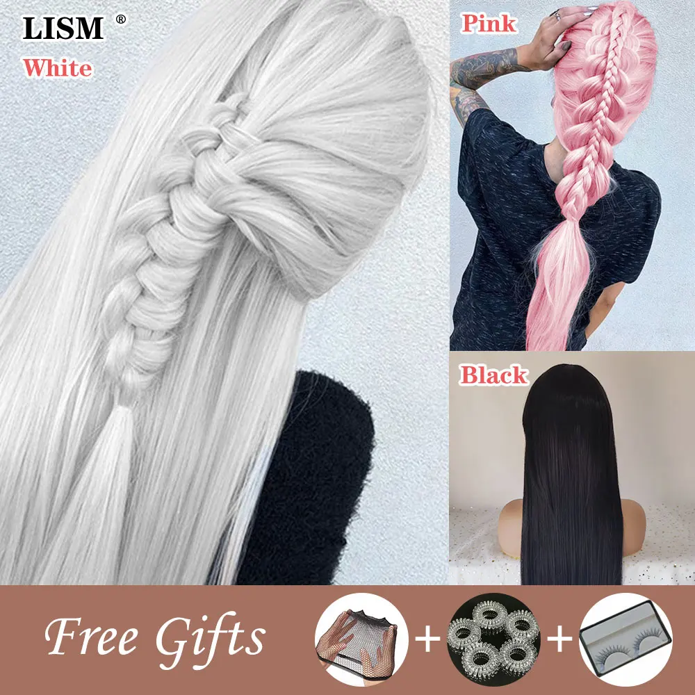 

Women Fashion Harajuku Wig Straight Hair Purple/Pink/Blue/Brown Synthetic Wigs with Bang Pelucas Natural Peruca Loira Cosplay