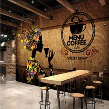 

Custom Meal & Coffee Beauty Retro Brown Wood Plank Background Wall Paper Cafe Coffee House Industrial Decor Mural Wallpaper 3D