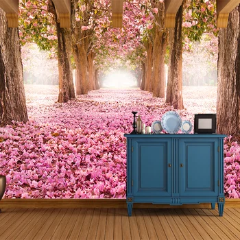 

Custom Mural Wall Paper Pink Flower Cherry Blossom Tree Nature Landscape Wall Painting Living Room Bedroom Photo Wallpaper Decor