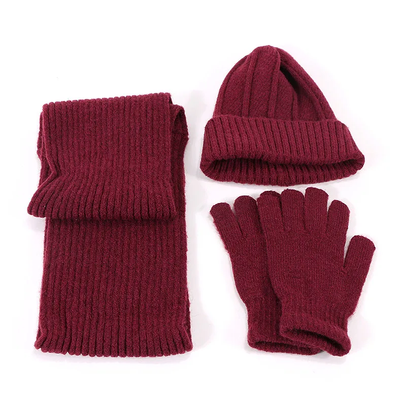 Модный шарф для девочки, вязаная шапка с помпоном, перчатки, набор из трех уличных теплых зимних и осенних теплых шапка шарф перчатки