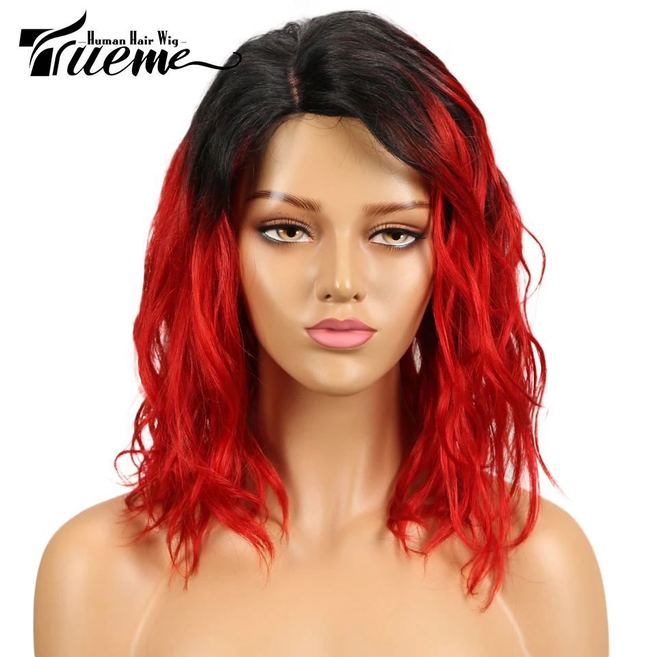 Trueme Ombre 1B/красный короткий парик бразильские натуральные волнистые