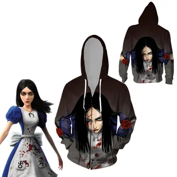 

Game Alice Madness Returns Cosplay Costume Hip Hop 3D Printing Hoodies Women Men Halloween Party Zipper Sweatshirts Coat Jacket