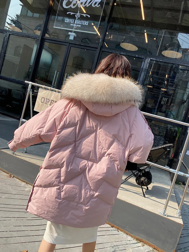 MISHOW, зимнее женское плотное пальто на 90% утином пуху, с капюшоном, с меховым воротником, на молнии, женская мода, длинный пуховик, топы MX19D8902