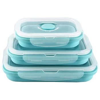 

3Pcs Set Silicone Folding Bowl Food Lunch Case Box Tableware Container with Lid