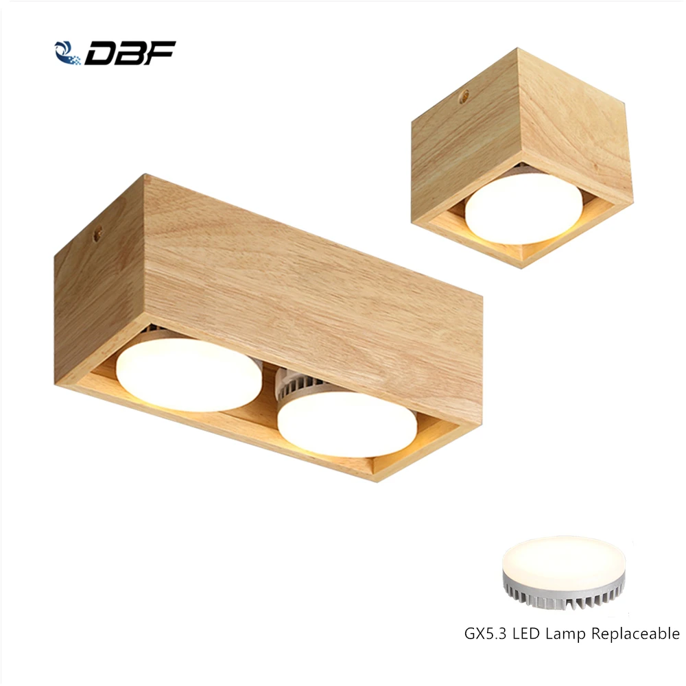 [DBF]Nordic Wood Square LED Surface Mount Downlight with Replaceable GX5.3 Lamp 7W 9W 12W LED Spot Light for Living room Bedroom