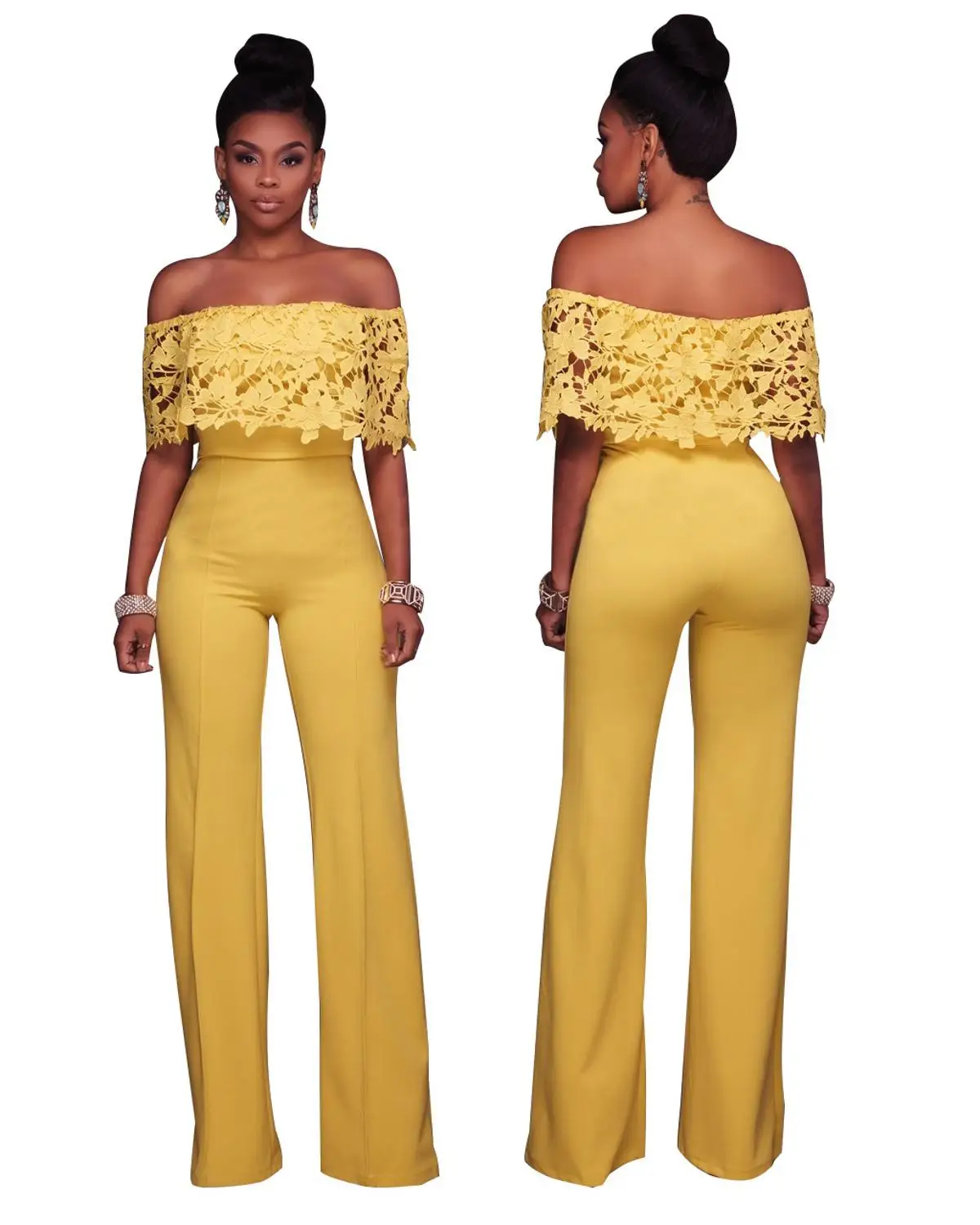 

Yellow Jumpsuit Long Elegant Off Shoulder Summer Rompers Womens Party Office Work Ladies Overall Mono Mujer Tute Donna Eleganti