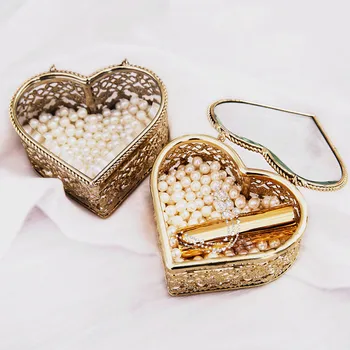 

Heart Shaped Alloy Jewelry Storage Box Elegant Hollow Out Accessories Container Desktop Ornamnet