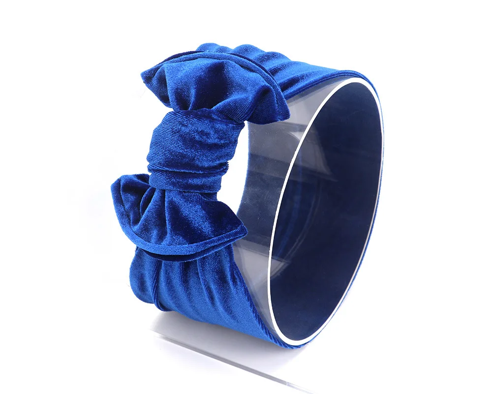 Velvet-Navy Blue Детские Луки головная повязка в виде чалмы Топ узел повязка на голову бандо Bebe Fille ободки для девочек повязка на голову для девочек детские украшения для волос - Цвет: Velvet-Navy Blue