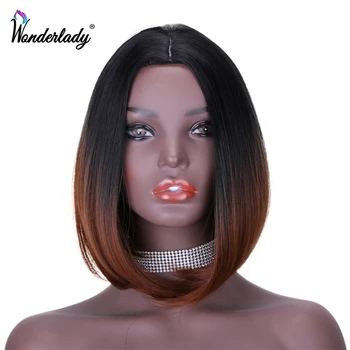 

Ombre Brown Bob Wig WonderLady Full Wig Straight Middle Part Shoulder Length Natural Look Synthetic Short Wigs For Black Women