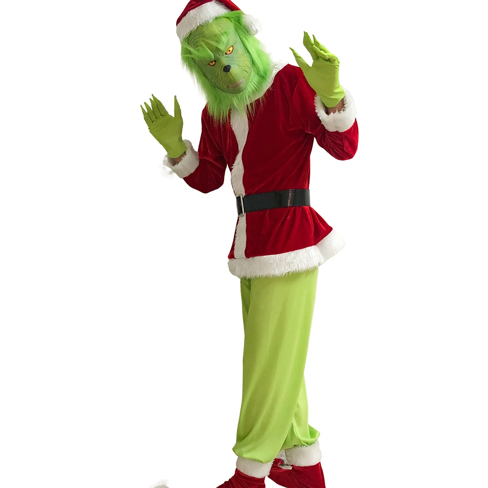 Santa Гринч Косплэй костюм Гринч-Похититель костюм с рождественским рисунком для взрослых Рождественский Детский костюм для вечеринок маски