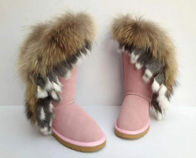 

2019 snow boots fashion Genuine Leather snow boots large size fox fur rabbit hair stitching boots new women's snow boots
