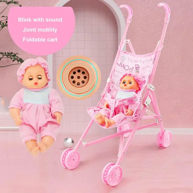 1 Set High-quality Kids Doll Pushchair with Baby Doll Baby Cart Toy Smooth Edges  Easy-Fold 3