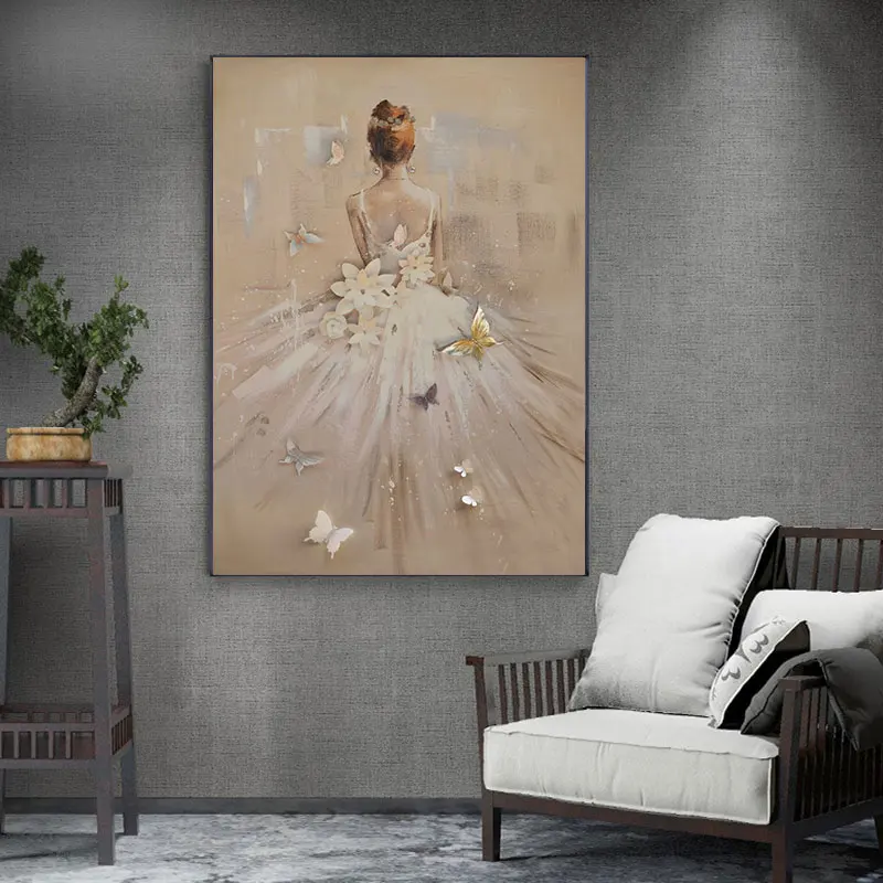 Modern Dancing Girl Figure Oil Painting on Canvas Wall Art Romantic Dancer Bride for Bedroom Living Room Home Decor Cuadros