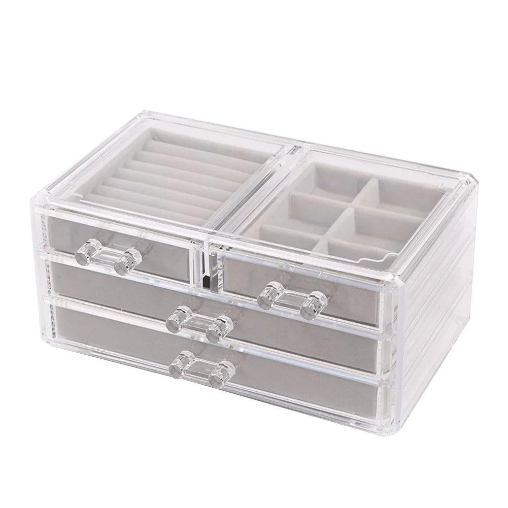 

Acrylic Jewelry Box Earring Bracelets Tray Protable 4 Drawers Clear Organizer Travel Display Case Storage Holder Rings Necklaces