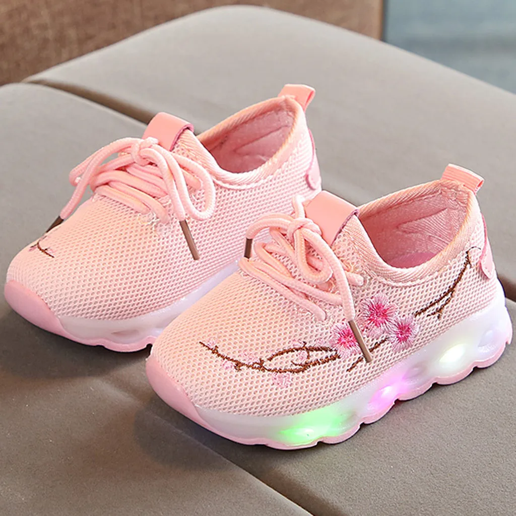 TELOTUNY Kids Toddler Led Glowing Sneakers Children Pearl Bling Sequins Luminous Shoes For Girl Boy Toddler Baby Light Shoes 101