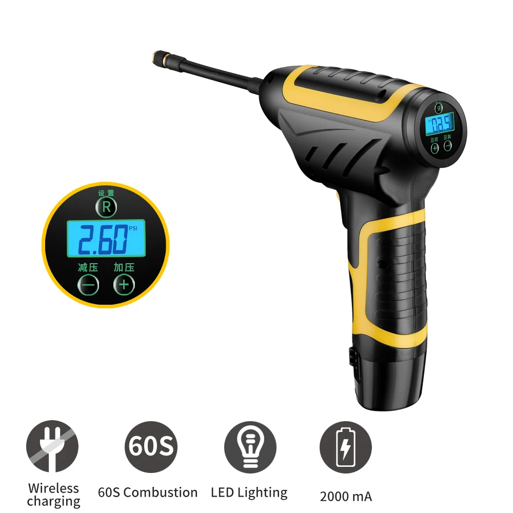 12V Car Tyre Inflator Air Compressor Pump Wireless Portable Handled Digital Compressor for Cars Bicycles USB Inflatable Pump