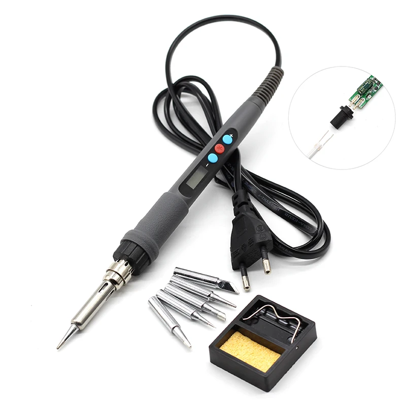 

GTBL EU Plug,Lcd Adjustable Temperature Digital Electric Soldering Station +5Pcs Solder Tip Replace Soldering Station