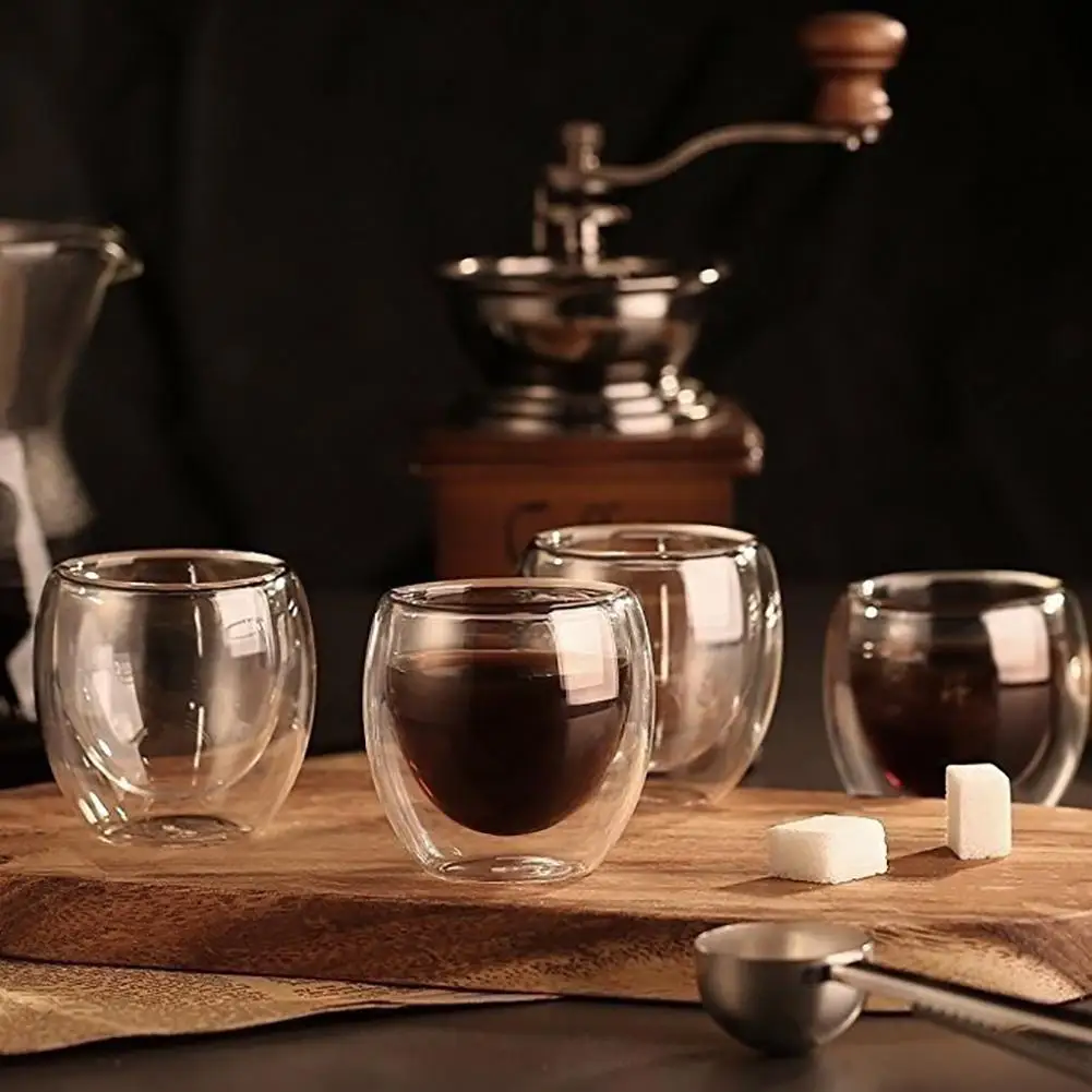 

4Pcs 80ml Double Wall Insulated Glass Espresso Cups Drinking Tea Latte Coffee Mugs drinking cup