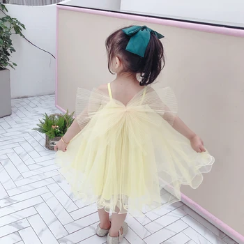 

Yellow dress for girl voile summer dress Chiffon bow-knot frocks cotton 2020 summer fashion cute tiktok clothes wholesale