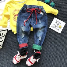 One& one bao bei детская одежда; сезон осень; стиль; детские брюки; модные детские джинсы с дырками; B1131