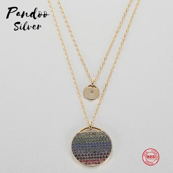 

PANDOO Fashion Charm 925 Sterling Silver Original 1:1 Copy, Rainbow Tone Layer Design Round Necklace Female Luxury Jewelry Gifts