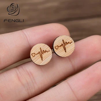 

FENGLI Heart Sculpture Handmade Stud Earrings for Women Men Wooden Heartbeat Wood Earring Tiny Statement Jewelry Gift
