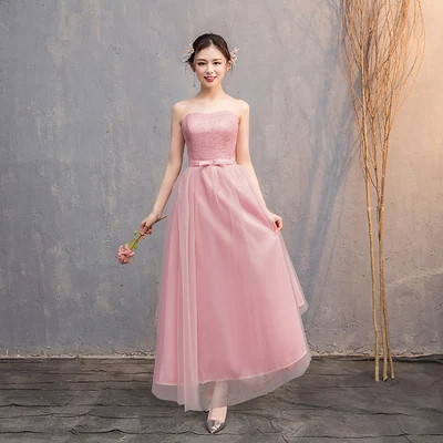 Vestido розовые Бордовые Платья для подружки невесты, элегантные, длиной до колен, простые, выпускные, для официального приема, weding, вечерние платья, сексуальное платье - Цвет: B long red bean pink