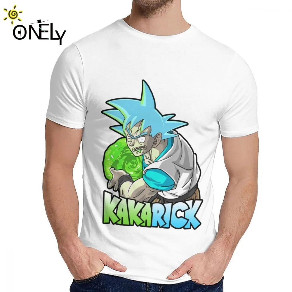 Мужская футболка Saiyan Kakarick Rick And Morty отлично подходит с круглым воротником для отдыха с принтом из мультфильмов с короткими рукавами