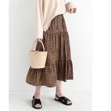 Элегантная леопардовая юбка с высокой талией, трапециевидная длинная Расклешенная юбка для женщин, летняя женская юбка миди, Женская корейская мода, женская Нижняя юбка