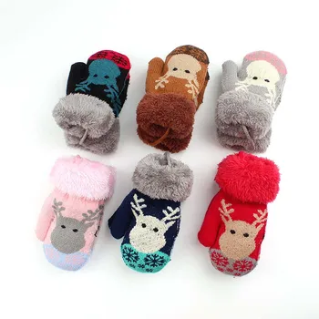 

3 Style Autumn Winter New Christmas Pattern Kids Gloves Cute Children Warm Knit Gloves Woolen Thicken Lanyard Warm Mittens