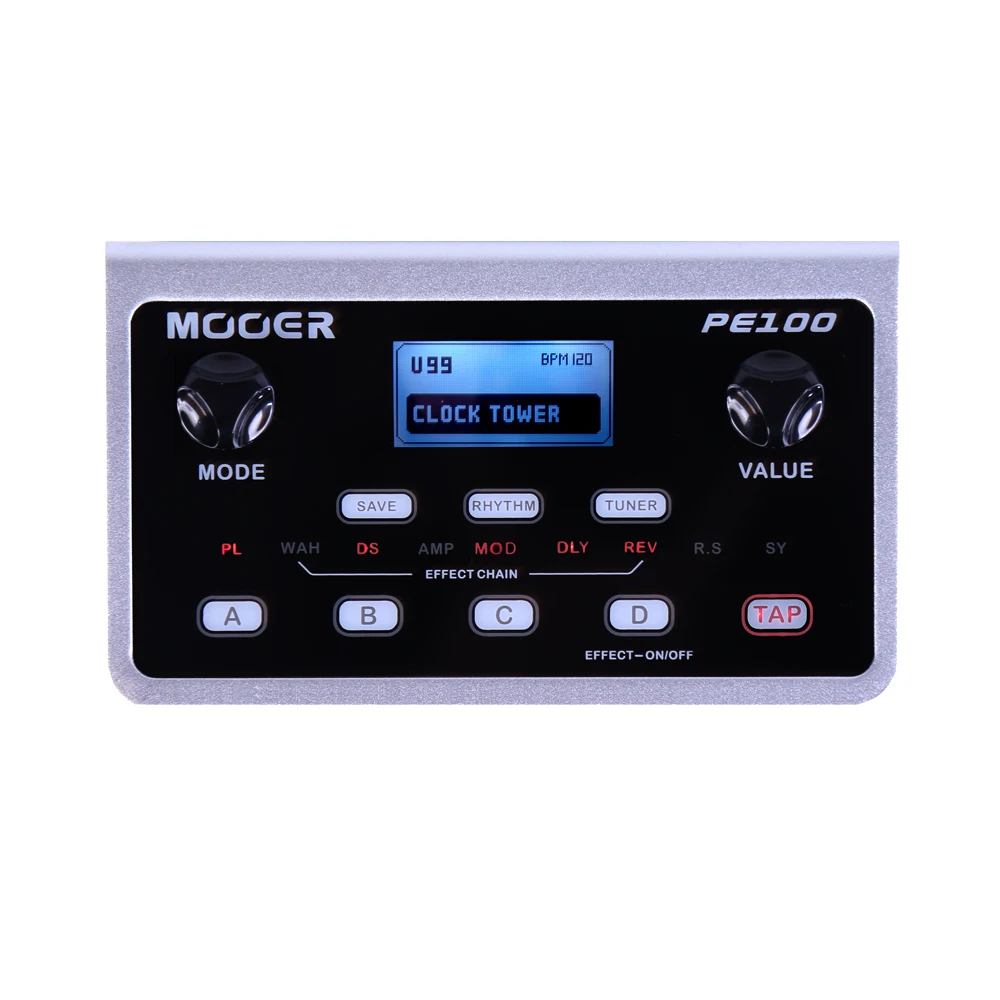 PE100 Multi-Processador de efeitos de Guitarra Pedal Efeito MOOER 39 Tipos de Efeitos de Guitarra Pedal 40 Metrônomos Tambor Padrões 10 Tap ritmo