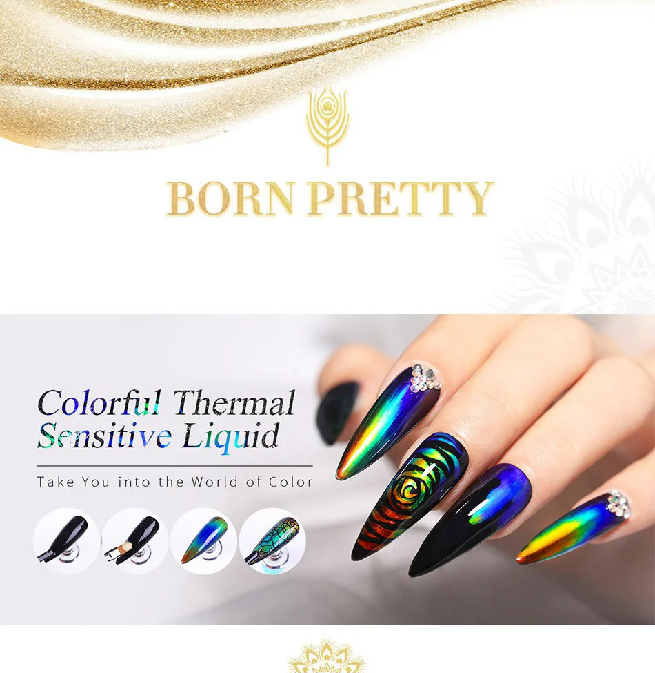 BORN PRETTY 1 коробка 2 г термочувствительный набор жидкостей 12 цветов сменная меняющая цвет жидкость с штамповочной пластиной УФ-черный гель