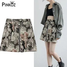 Pinkoz зимняя винтажная мини-юбка с вышивкой в виде кота, повседневные женские вечерние юбки на молнии, новинка, облегающие Женские юбки с высокой талией