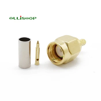 

100 pcs SMA Connector SMA Male Plug Solder Crimp RG316 RG174 LMR100 Cable Straight Wire Connector PTFE Brass Gold Plating