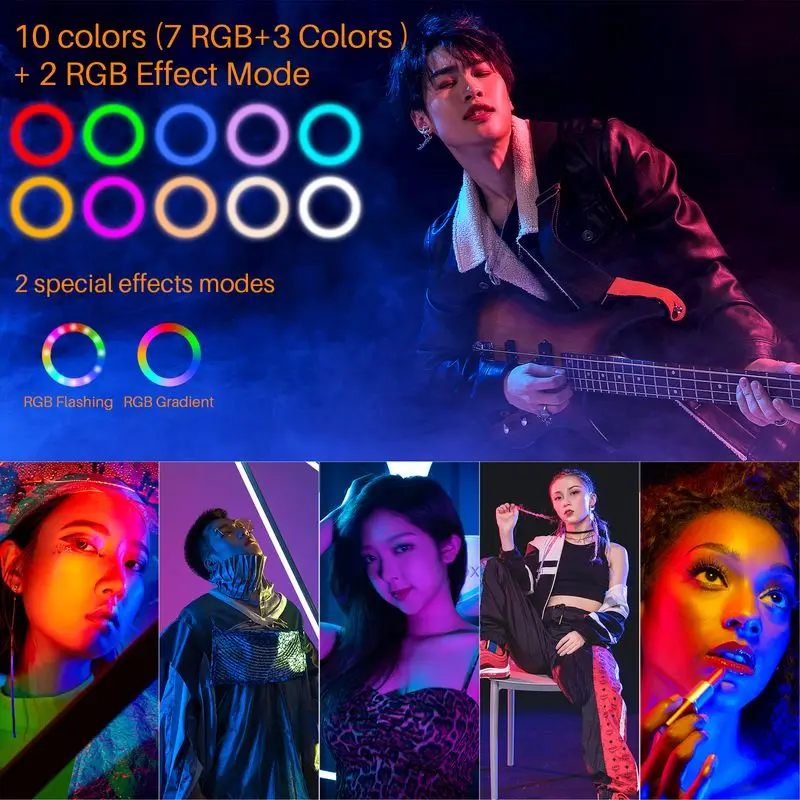 Anel de Luz com Suporte Luz para Youtube Vijim Tripé Anel Luz Selfie Cores Vídeo Tik Tok k9 Rgb Led - Image 4