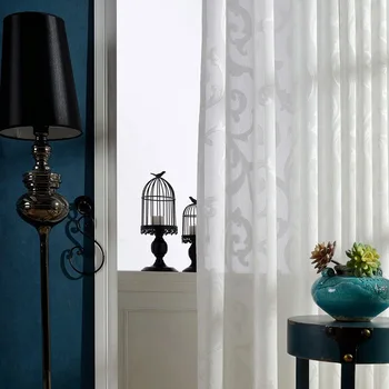 

Modern Jacquard Cut Flower Plain Color Tulles for Living Dining Room Bedroom.