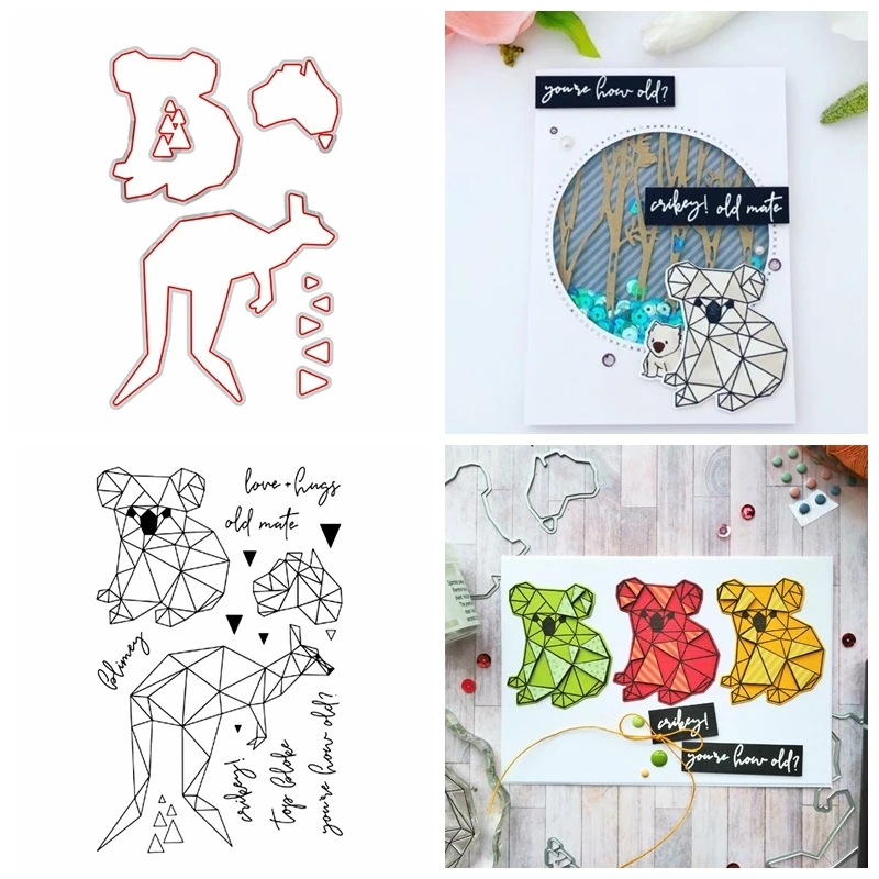 

Origami Kangaroo Koala Mates Metal Cutting Dies With Clear Stamps Combos Handwriting Words For DIY Scrapbooking 2020