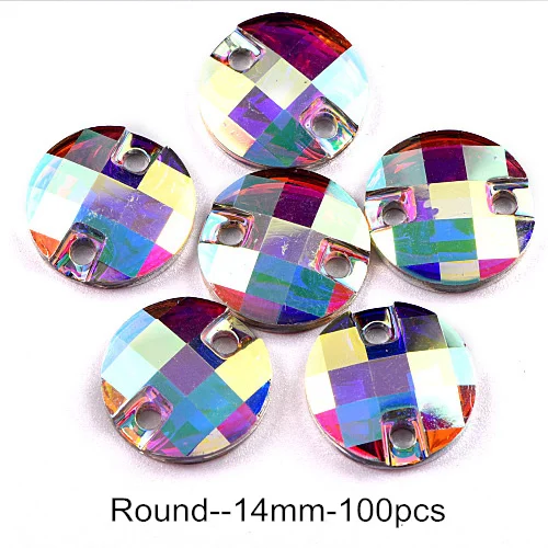 Resin All Shapes Crystal AB Round Sew On Rhinestones Flatback стразы Sewing Rhinestone Wedding Dress F0178 - Цвет: 14mm-100PCS