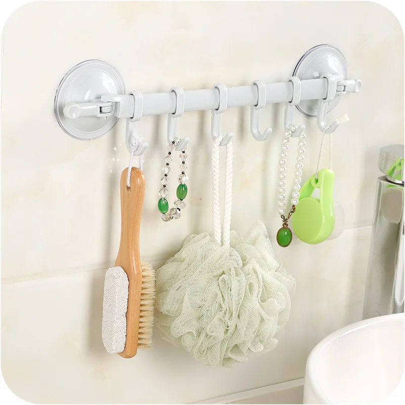 

LHX Strong Wall Suction Cup Sucker Wall 6 Hooks Hanger Door Kitchen Bathroom Vacuum Hooks Organizer for Bags Clothing HP1469 dd
