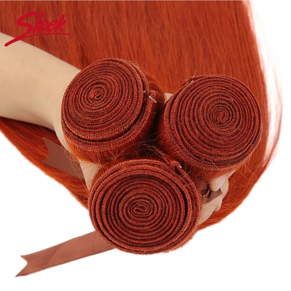  Sleek Mink Orange and Red Blonde Color Brazilian Straight Bundles With Lace Closure 8-28 Inches Rem