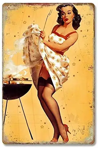 

Retro Metal Tin Sign Use Skirts to Block The Smell of BBQ Smoke Vintage Metal Tin Sign for Men Women Wall Decor