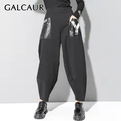 GALCAUR высокие шаровары женские с высокой талией эластичные Лоскутные карманы осень уличная стиль женские брюки 2019 модные брюки