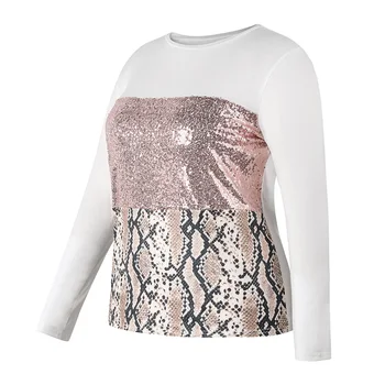 

2019 new autumn and winter women's mosaic leopard print T-shirt