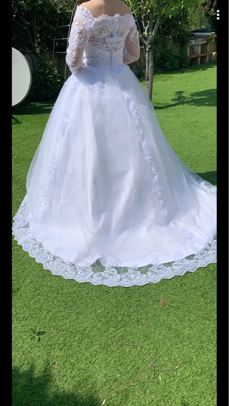 Vestido de noiva de noiva princesa 2021 jardim fora do ombro sheer mangas  compridas frisado árabe robe de mariage vestido de noiva - AliExpress