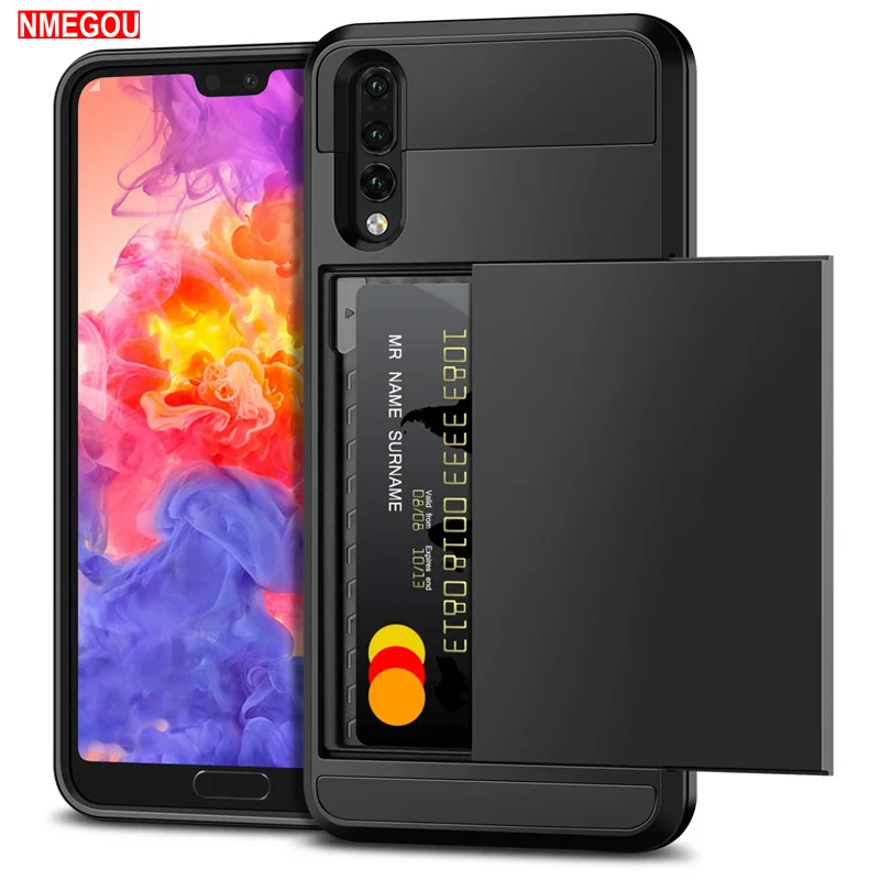 

Armor Slide Wallet Credit Card Slot Phone Case for Huawei P20 Lite P30 Pro Mate 10 Lite P Smart 2019 Honor 7x 7 6 Bumper Covers