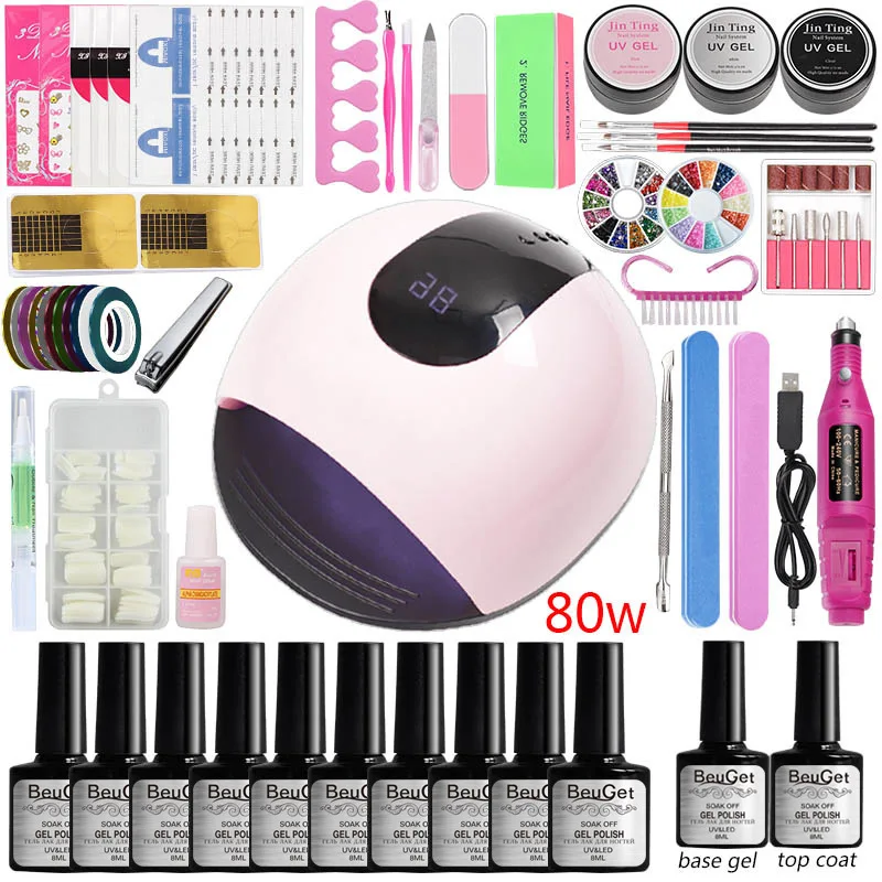 

Nail Set UV LED Lamp Dryer With 10pcs Nail Gel Polish Kit Soak Off Manicure Tools Set electric Nail drill For Nail Tools