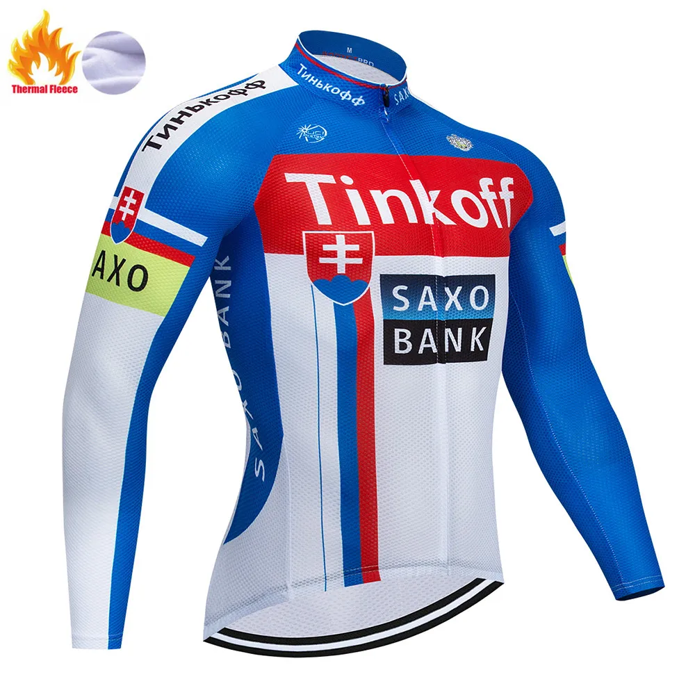 Fleece long sleeve Велоспорт Джерси TINKOFFING профессиональная команда мужская зимняя флисовая Джерси Набор для велоспорта теплый гоночный Mtb велосипед Джерси велосипедный костюм - Цвет: Fleece long sleeve
