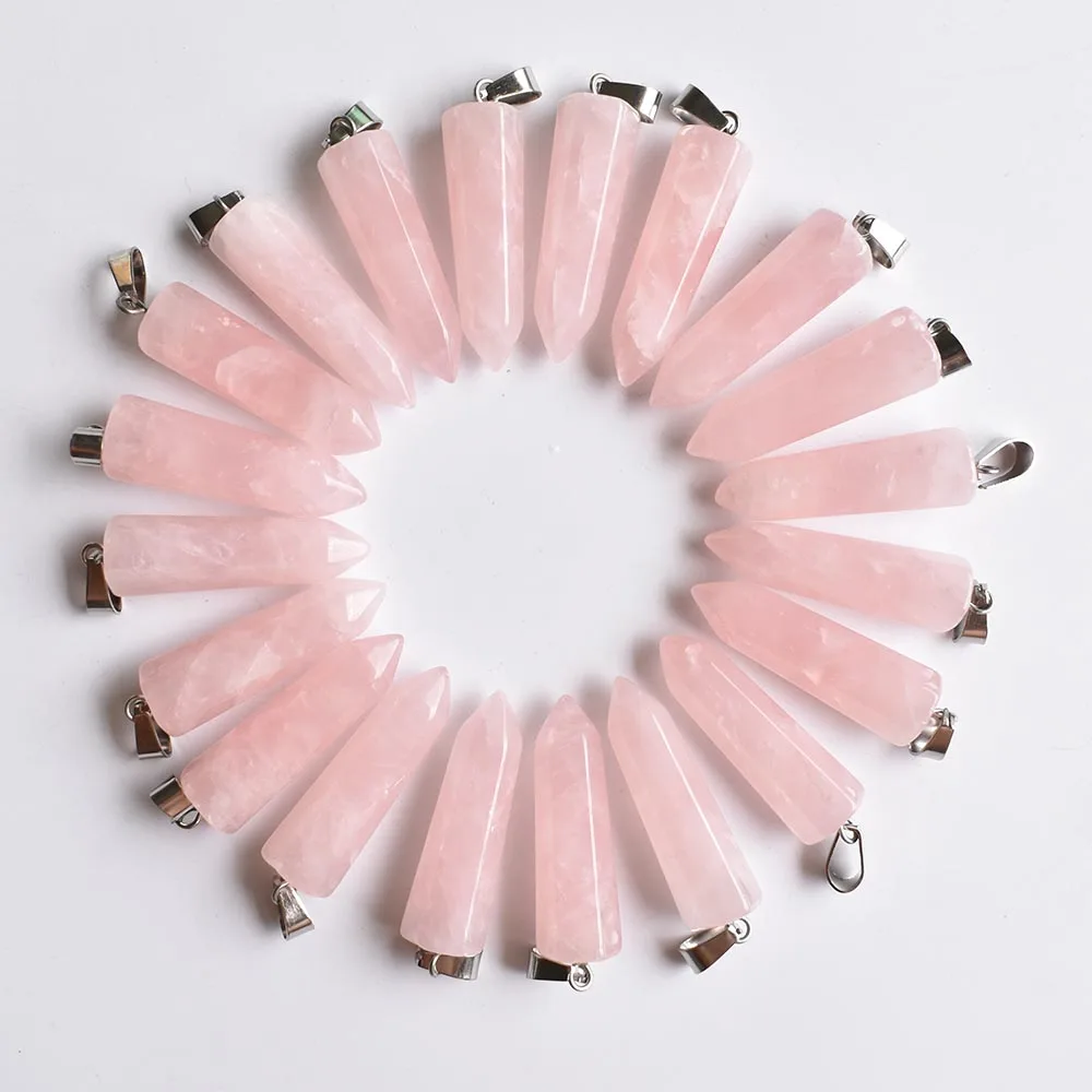 

Wholesale 24Pcs/Lot Fashion Hot Selling Natural stone pink Charms pillar Pendants for jewelry marking Free shipping