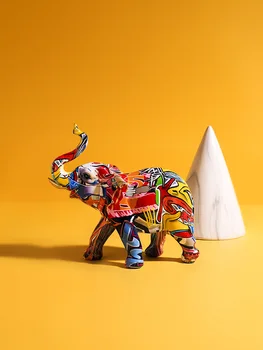 

Creative Painted Colorful Elephant Resin Craft Ornament Home Living Room Wine Cabinet Porch Wine Cabinet Decorations