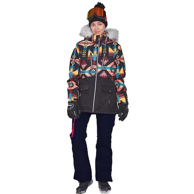 Phibee S-XL Winter Adult Ski Suit Thick Waterproof Outdoor Clothing Family Windbreak Jackets Plaid Women Hooded Polyester 002